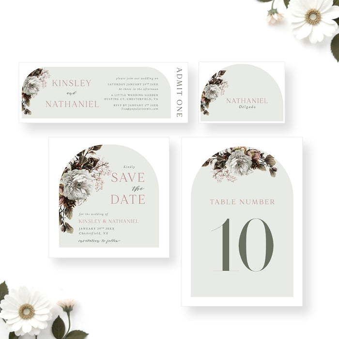 Vintage Floral Wedding Invitation Elegant Arch Design