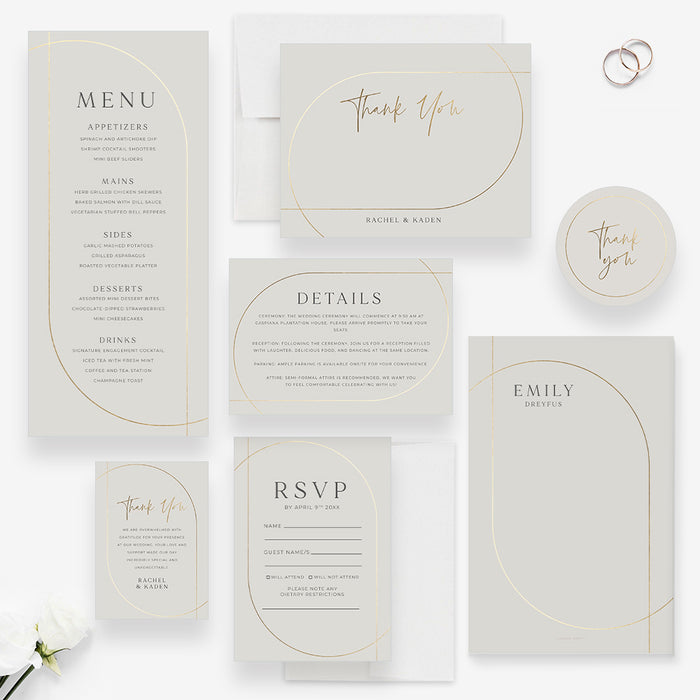 Elegant Gold Arch Wedding Invitation Card in Neutral Tones, Minimalist Chic Wedding Invites