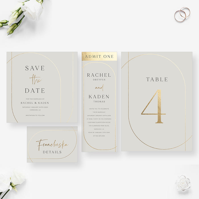 Elegant Gold Arch Wedding Invitation Card in Neutral Tones, Minimalist Chic Wedding Invites