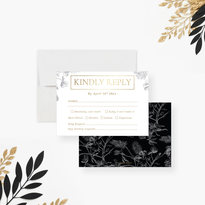 Black Gold Wedding Invitation Vintage Floral Design