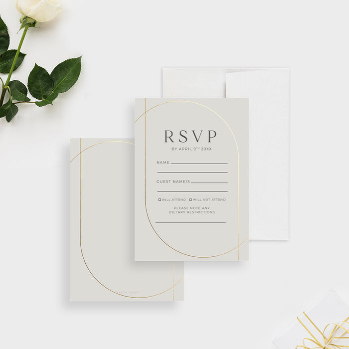 Elegant Gold Arch Wedding Invitation Card in Neutral Tones, Minimalist Chic Wedding Invites