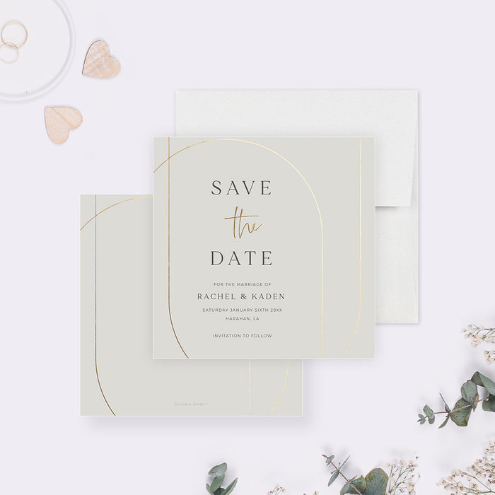 Elegant Gold Arch Wedding Invitation Card in Neutral Tones, Minimalist Chic Wedding Invites