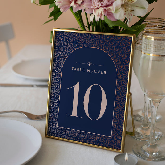 Elegant Navy and Rose Art Deco Wedding Invitation