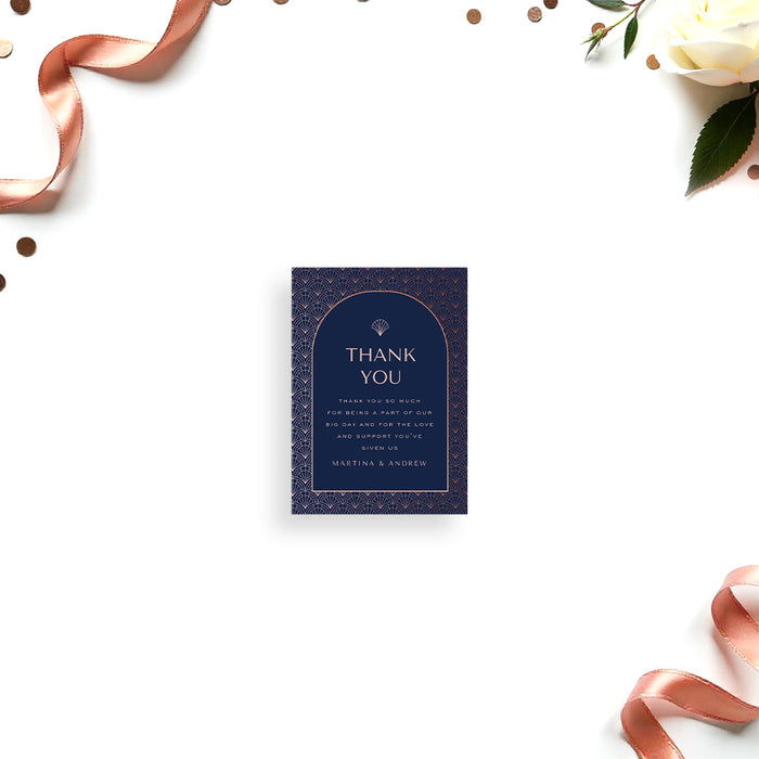 Elegant Navy and Rose Art Deco Wedding Invitation