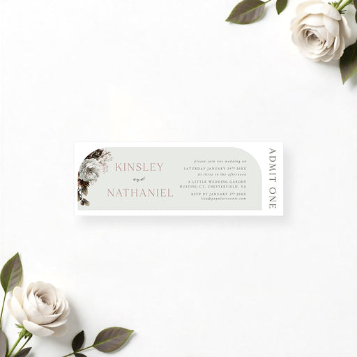 Floral wedding invitation ticket with botanical artwork, ideal for modern, romantic, or vintage weddings.