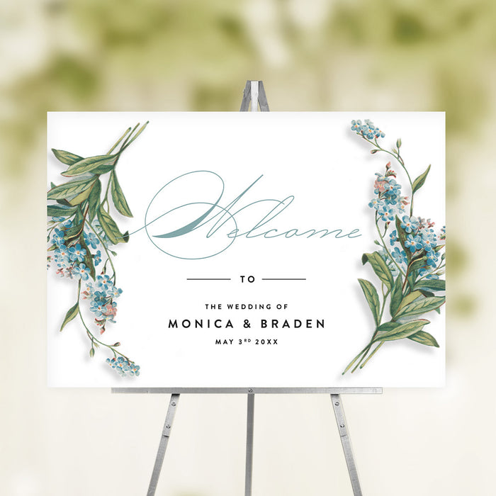 Floral Wedding Invitation Card, Spring Wedding Invites with Forget Me Nots Flower Illustrations, Wedding Shower Invitations with Blue Flowers