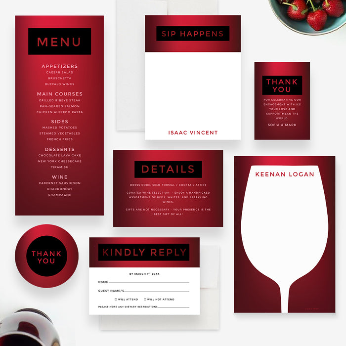 Wine and Dine Engagement Party Invitation Dinner Theme Card