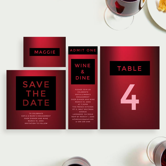 Wine and Dine Engagement Party Invitation Dinner Theme Card