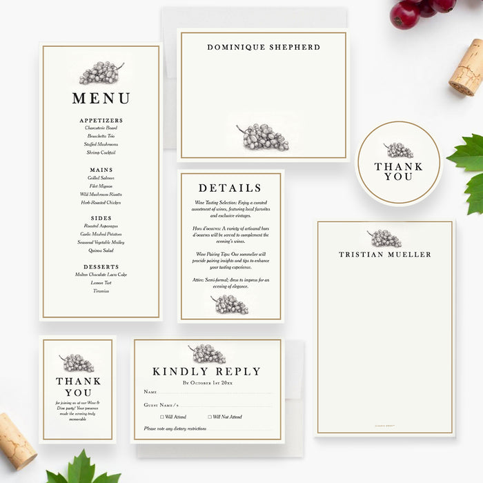 Wine and Dine Party Invitation Elegant Wine Tasting Event Card