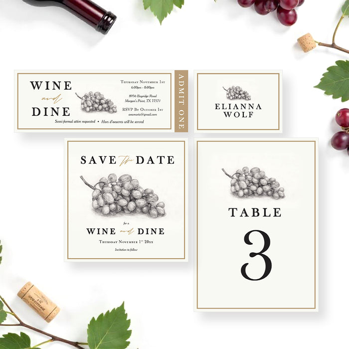 Wine and Dine Party Invitation Elegant Wine Tasting Event Card