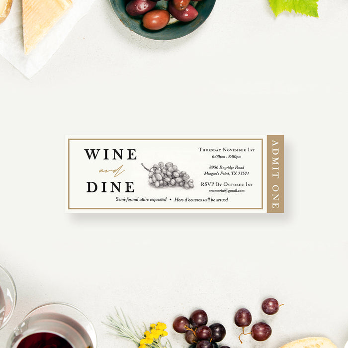 Wine and Dine Party Invitation Elegant Wine Tasting Event Card