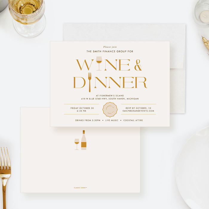 Elegant business wine dinner invitation card for corporate or birthday celebrations