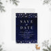 Elegant save the date card featuring a snowflake design, ideal for setting the tone for a refined winter celebration.-front