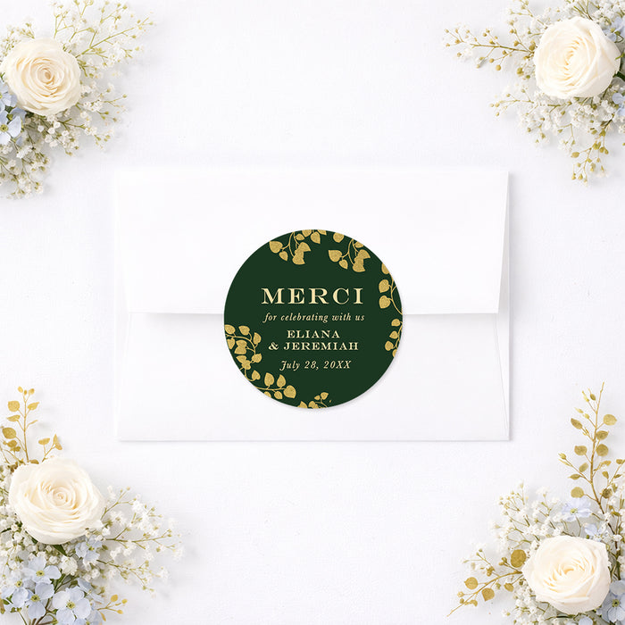 Personalized Emerald Green and Gold Botanical Wedding Invitation