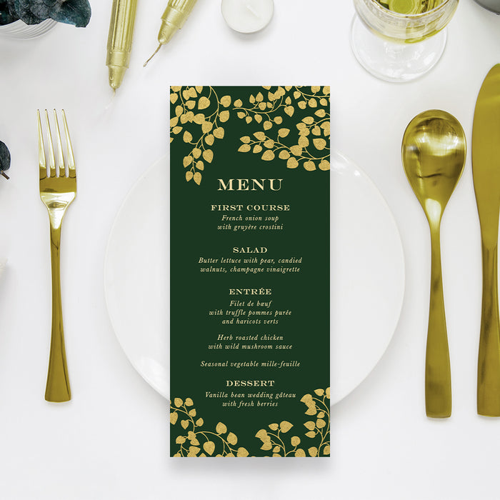 Personalized Emerald Green and Gold Botanical Wedding Invitation