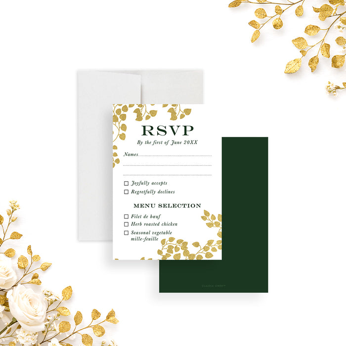 Personalized Emerald Green and Gold Botanical Wedding Invitation