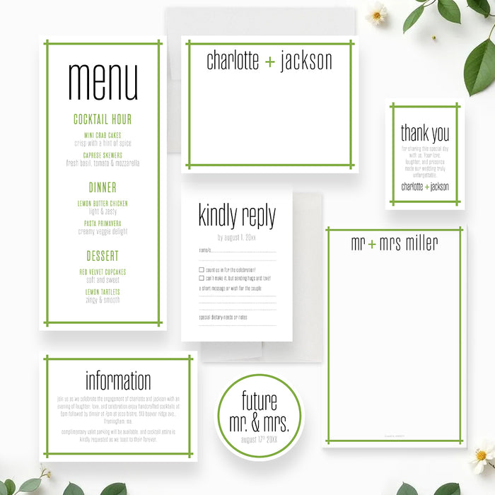 Green Engagement Party Invitation Modern Minimalist Couple Invite