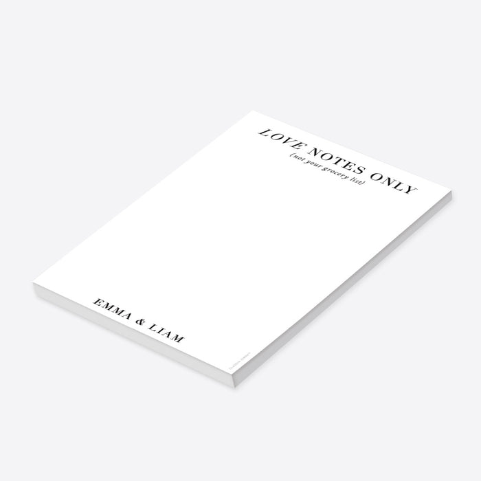 Personalized minimalist love notes only notepad with a custom couple's name-side