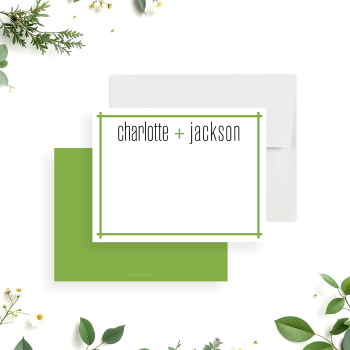 Personalized green thank you card minimalist custom name wedding stationery modern note card-front-back