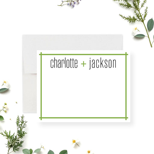 Personalized green thank you card minimalist custom name wedding stationery modern note card-front