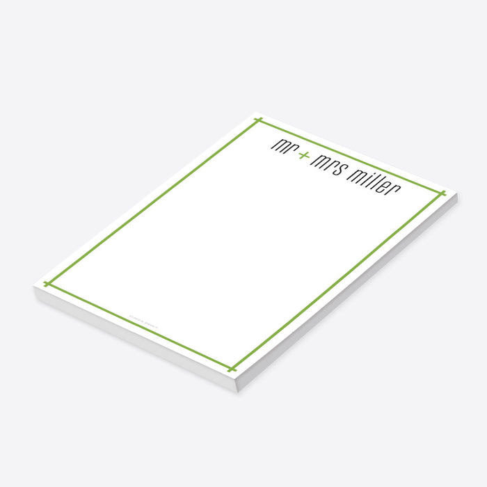 Personalized notepad with custom name and green border, clean writing pad for notes, lists, and everyday use-side