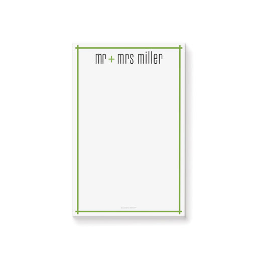 Personalized notepad with custom name and green border, clean writing pad for notes, lists, and everyday use