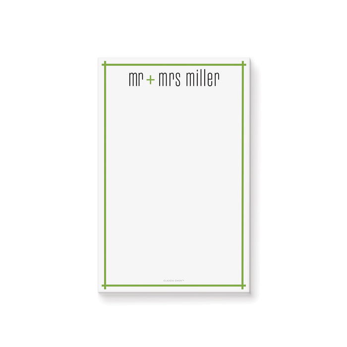 Personalized notepad with custom name and green border, clean writing pad for notes, lists, and everyday use