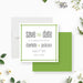 Modern green engagement save the date card with personalized names and minimalist design-front-back