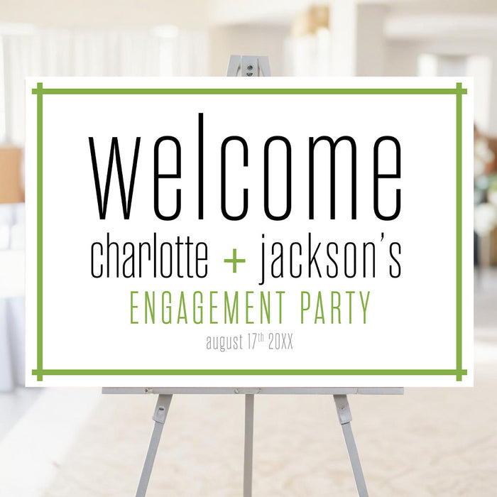 Green engagement party welcome sign modern custom couple event sign wedding entrance decor