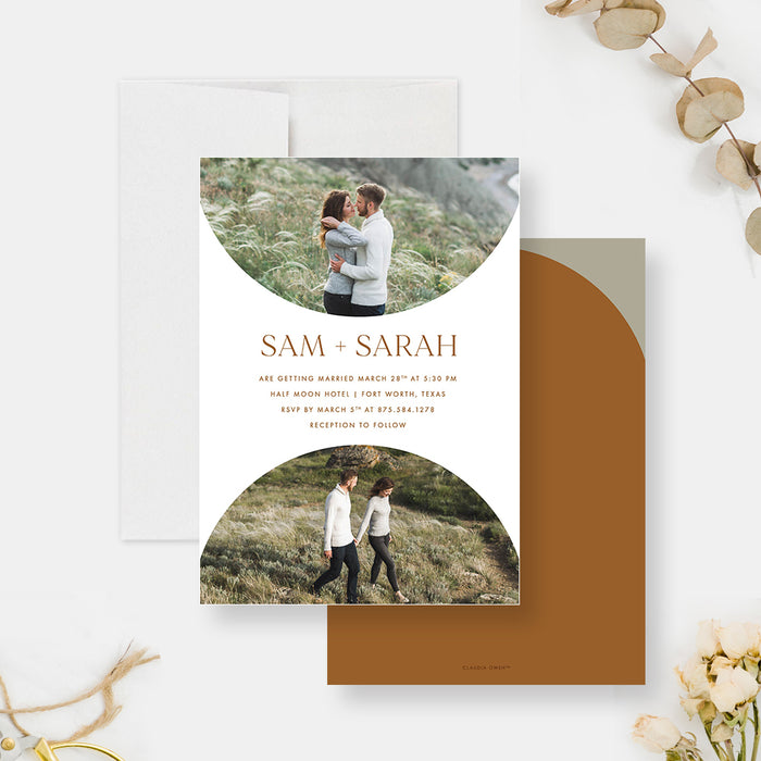 Minimalist Photo Wedding Invitation Card with Arch Layout Design, Photo Invitations for Wedding Celebration