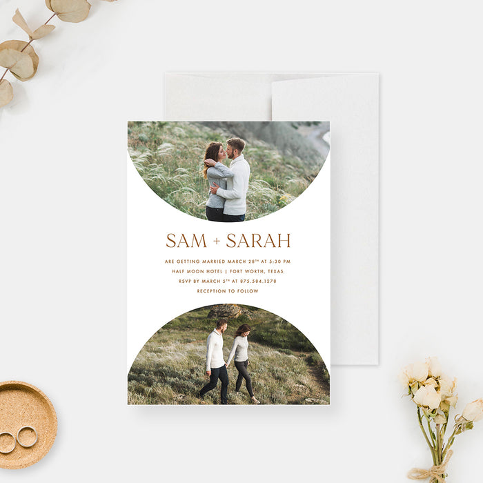 Minimalist Photo Wedding Invitation Card with Arch Layout Design, Photo Invitations for Wedding Celebration