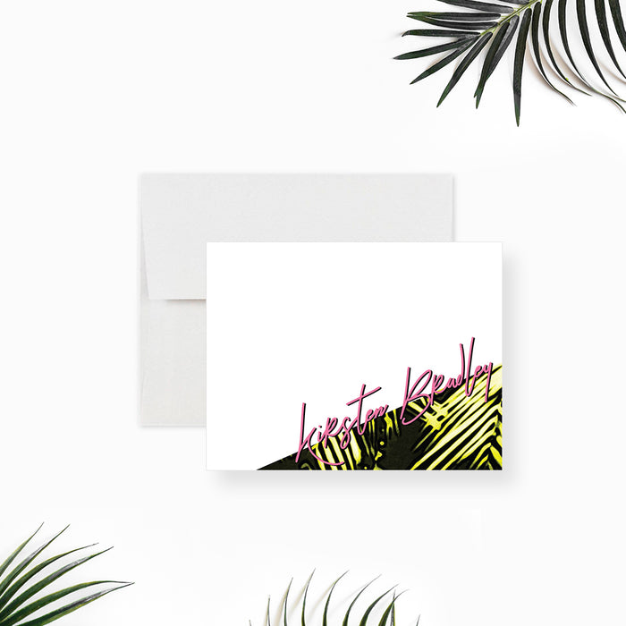 Tropical Note Card with Palm Leaves, Bachelorette Weekend Thank You Card, Personalized Summer Nights Stationery