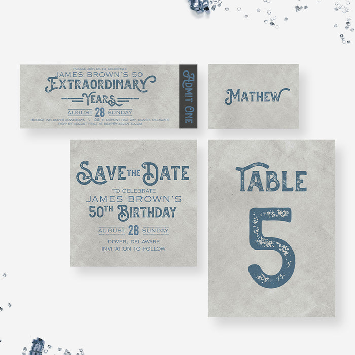 Mens Birthday Rustic Party Invitation, 50th 60th 70th 90th Milestone Birthday Party Invites, Extraordinary Years