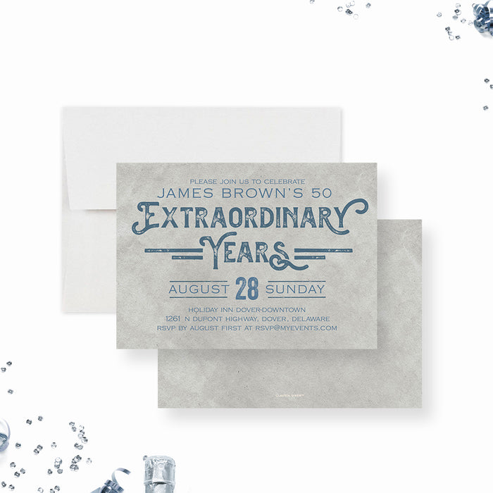 Mens Birthday Rustic Party Invitation, 50th 60th 70th 90th Milestone Birthday Party Invites, Extraordinary Years