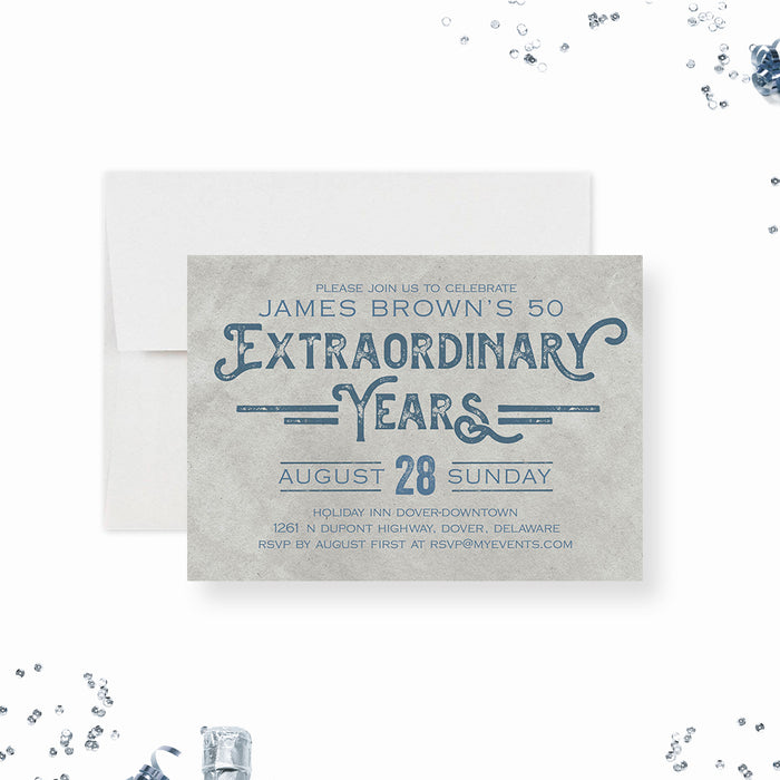 Mens Birthday Rustic Party Invitation, 50th 60th 70th 90th Milestone Birthday Party Invites, Extraordinary Years