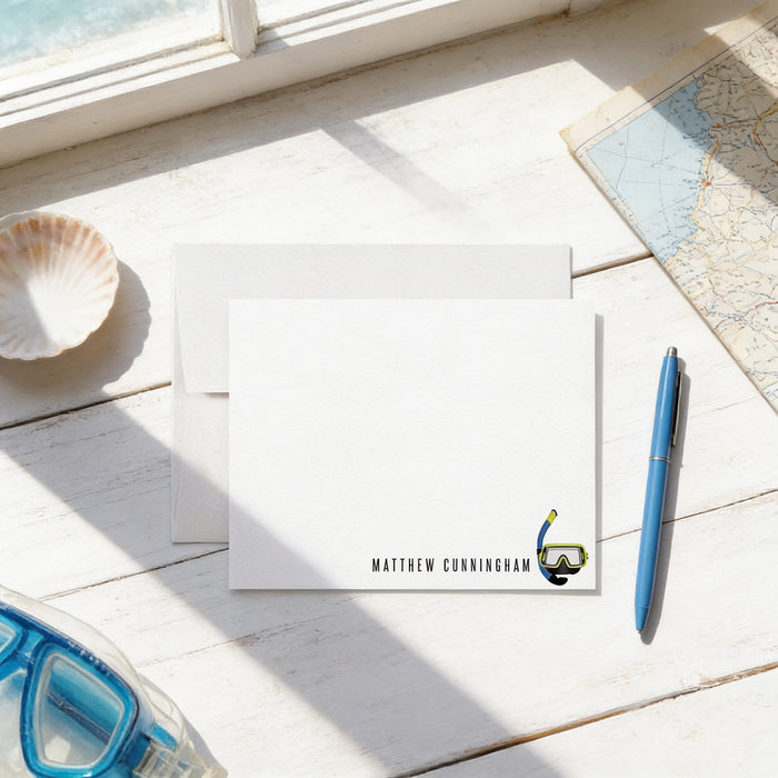 Scuba Diver Note Cards, Personalized Snorkel Gift Stationary Set for Men, Scuba Diving Snorkeling Lover Thank You Cards