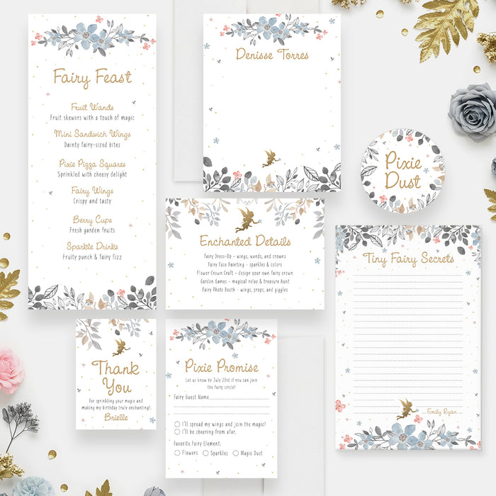 Fairy Birthday Invitation Girl Floral Fairy Party Invite