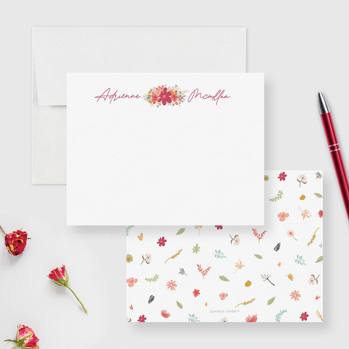 Fall floral personalized stationery set featuring thank you note cards