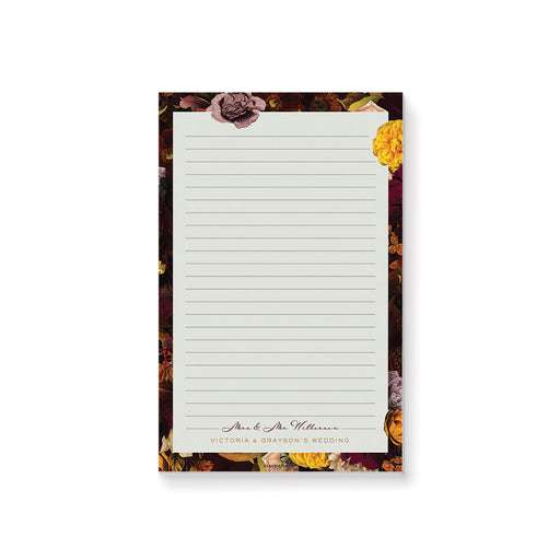 Personalized floral notepad featuring fall botanical flowers, perfect as a personal organizer and thoughtful stationery gift or favor.