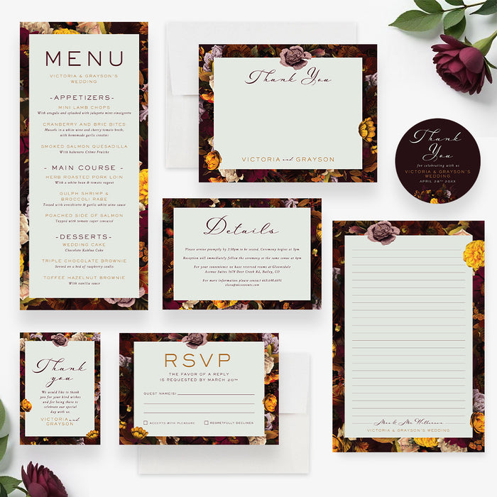 Fall Floral Wedding Invitation Autumn Flower Design
