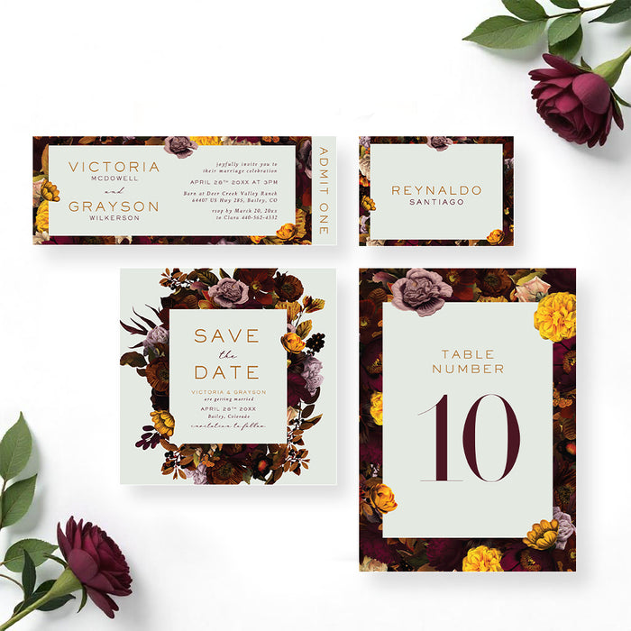 Fall Floral Wedding Invitation Autumn Flower Design