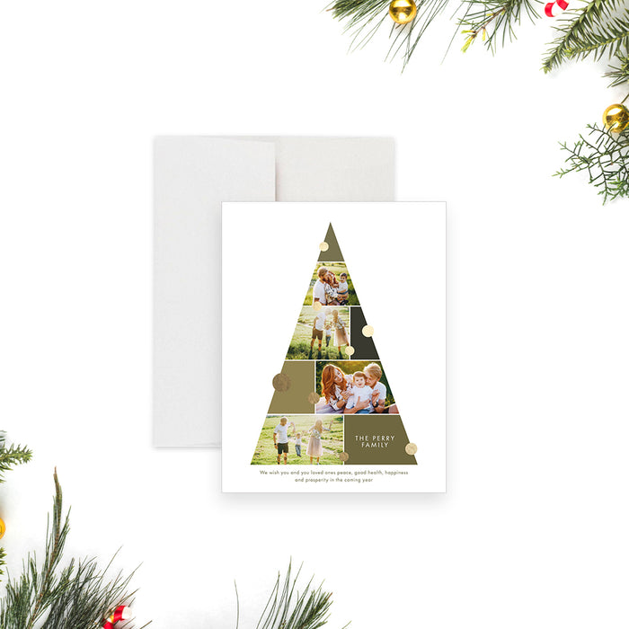 Family Christmas Tree Photo Collage Card, Unique Christmas Greeting Card, Custom Holiday Card with Family Photos