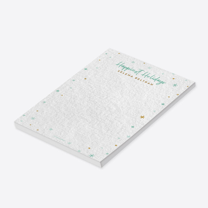 Family Notepad with Blue and Gold Snowflakes, Custom Winter-Themed Notepad with Your Name, Christmas Stationery Pad
