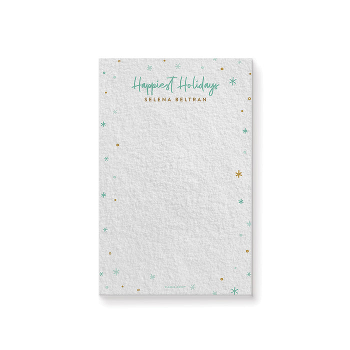Family Notepad with Blue and Gold Snowflakes, Custom Winter-Themed Notepad with Your Name, Christmas Stationery Pad
