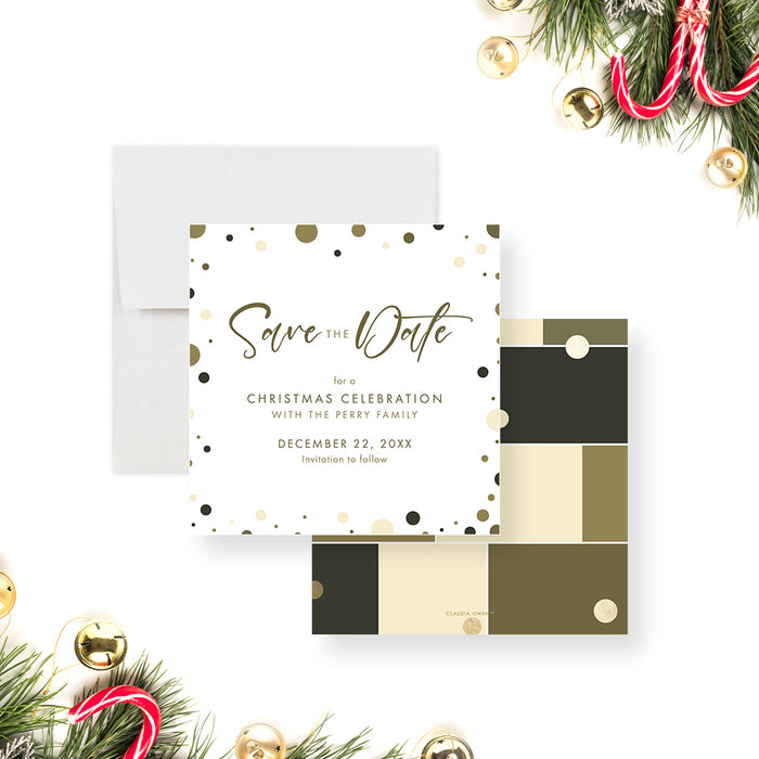 Modern Save the Date Invitation for Family Christmas Celebration with Festive Confetti, Christmas Holiday Dinner Save the Dates