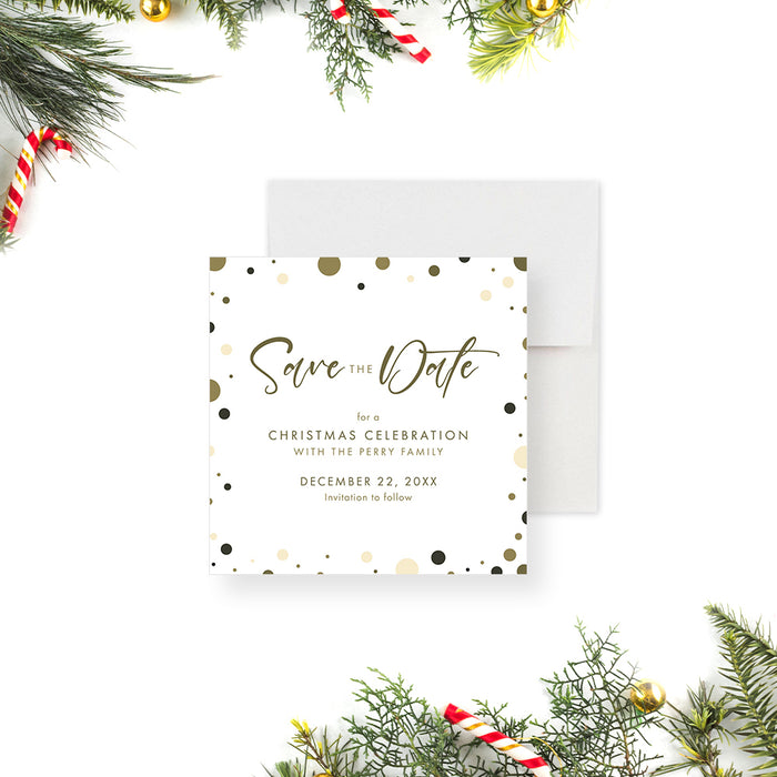 Modern Save the Date Invitation for Family Christmas Celebration with Festive Confetti, Christmas Holiday Dinner Save the Dates