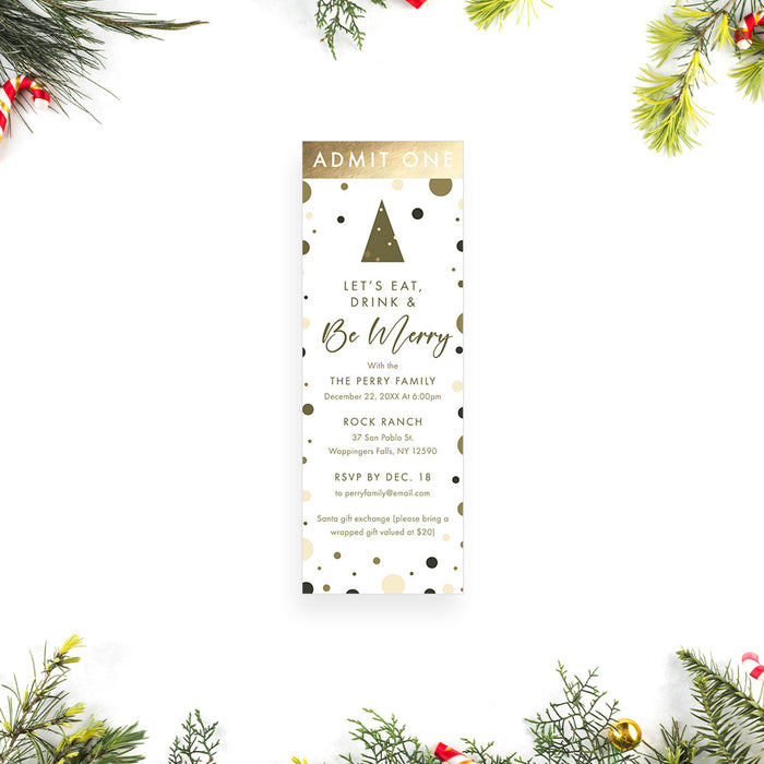 Modern Christmas Celebration Ticket Invitation with Festive Design, Holiday Party Event Ticket Invite for Family Gatherings