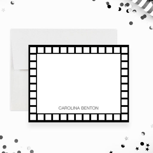 Black and white note card with modern grid border