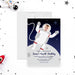 The image is a birthday invitation for a child named Jacob's fourth birthday, featuring a space theme with a photo of a child in a spacesuit.