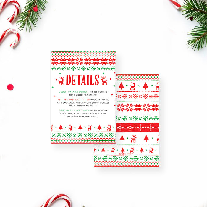 Christmas-themed information card with decorative patterns and text on a white background